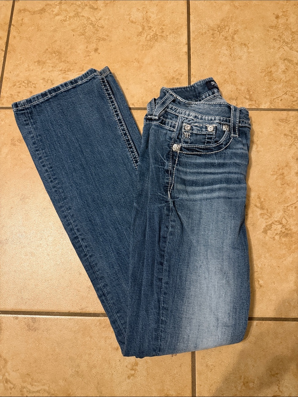 Miss Me Blue Bootcut Jeans with Fading